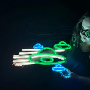 UFO Neon Sign: LED Alien Light, Sci-Fi Metal Wall Art