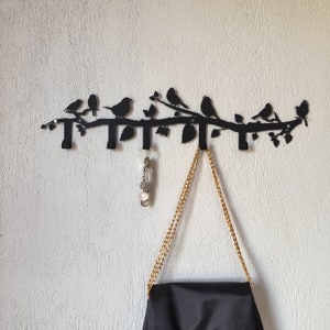 Birds Branch Metal Coat Rack, Metal Wall Hanger, Modern Entryway Wall Decor, Large Coat Rack, 5 Color Options, Gift for family, Custom Size