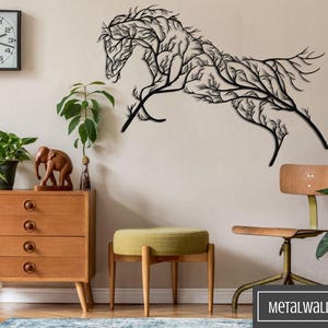 Rustic Equestrian Tree Silhouette Metal Wall Art: Farmhouse Decor for Indoor & Outdoor Spaces