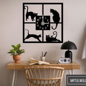 Katzen Wanduhr, Metallwanduhr, Wanduhr Groß, Wanduhr mit Zahlen, Wanduhr Einzigartig, Benutzerdefinierte Größe
