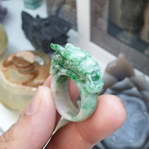 Moss in Snow Jade Dragon Ring, Size 61 (US 9.5)