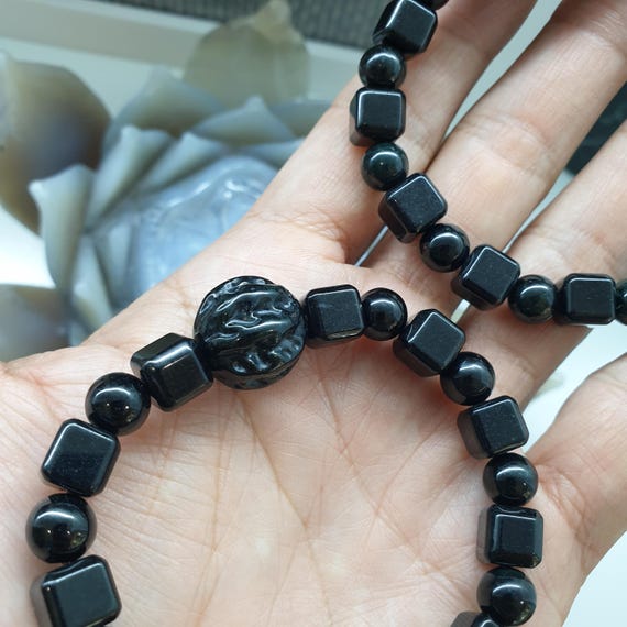 Avant Garde Black Jade Bracelet 17cm Bodhi Bead Charm Authentic