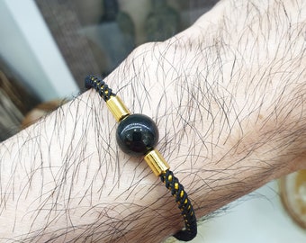 Pulsera de extensión de cuentas de jade negro tipo A, de jadeíta natural, para hombre o mujer.