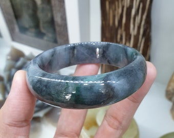 Auténtica pulsera vintage de jadeíta S55, gris-negro, tipo A, jadeíta natural.