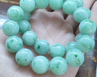 Pulsera de jade natural (17 cm) / Fei Cui - Cuentas de jadeíta de Myanmar / Regalo ideal para él o para ella.