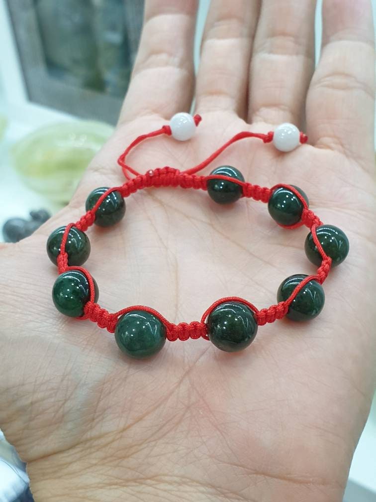 His & Hers Lucky 9 Jade (black-green) Beads in Lucky Red Thread