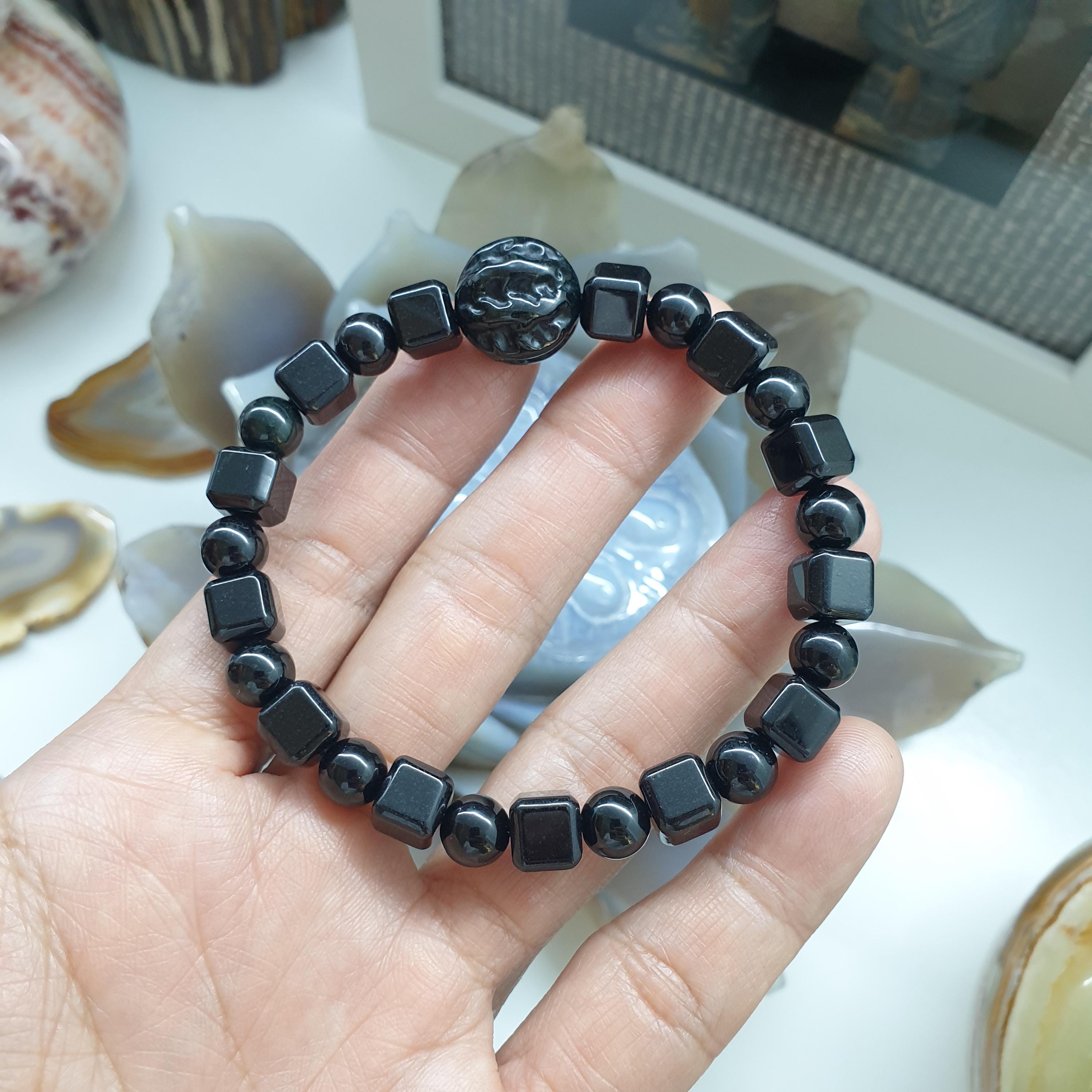 Avant Garde Black Jade Bracelet 17cm Bodhi Bead Charm Authentic