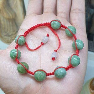 His & Hers Lucky 9, Old Green Jade Beads in Lucky Red Thread Bracelet