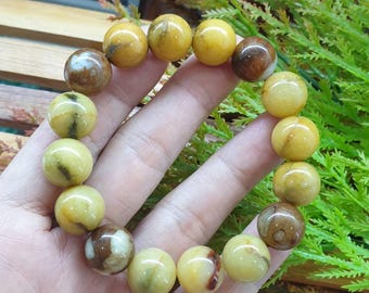 Bransoletka z koralików w stylu vintage z jadeitu miodowego, 17 cm, typ A, z jadeitu birmańskiego