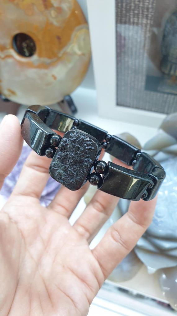 黒翡翠の龍の力ブレスレット 19cm 本物のミャンマー産翡翠 タイプA 