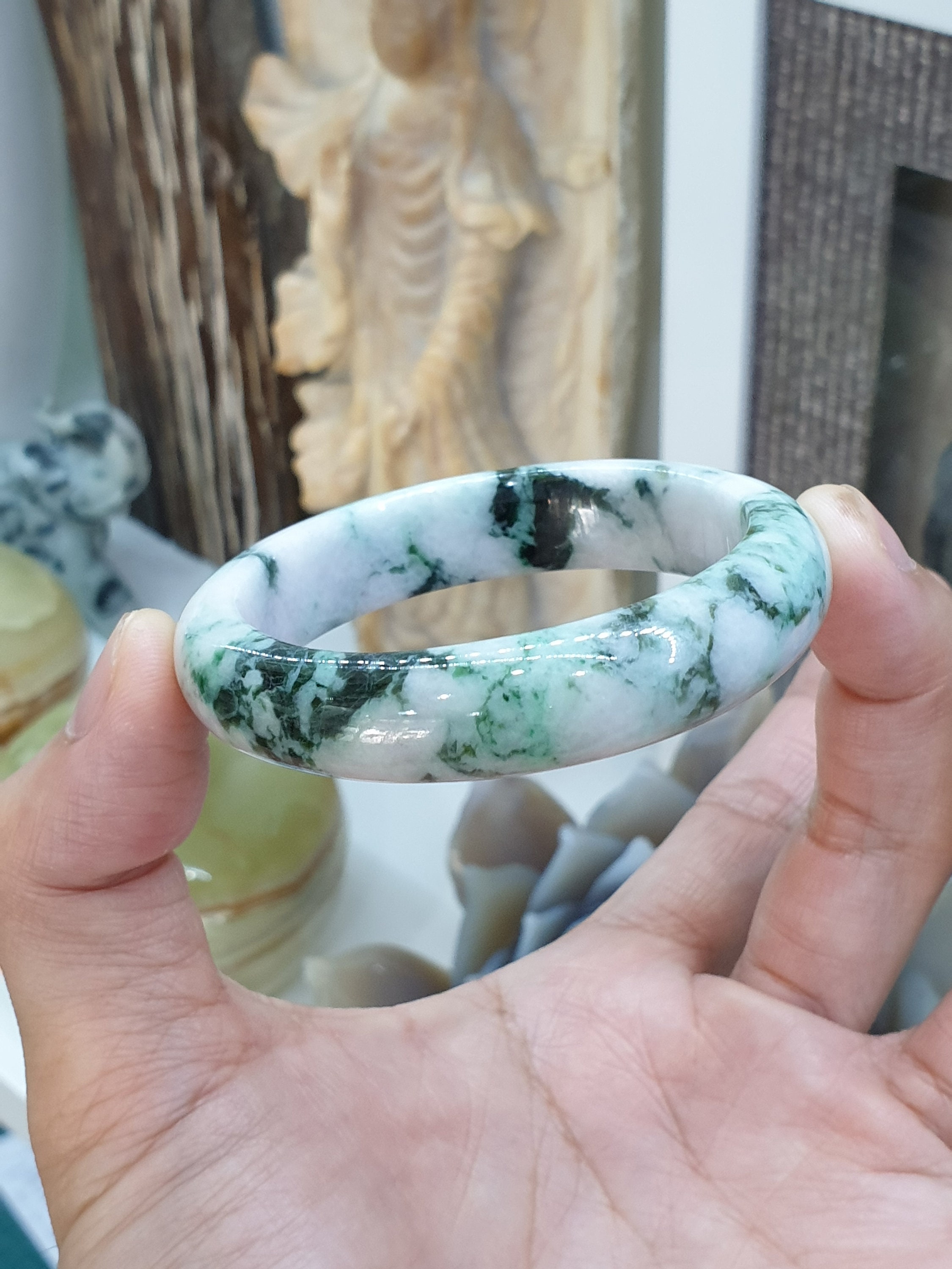 Moss in Snow Jade Bangle (size 54) - Etsy Canada