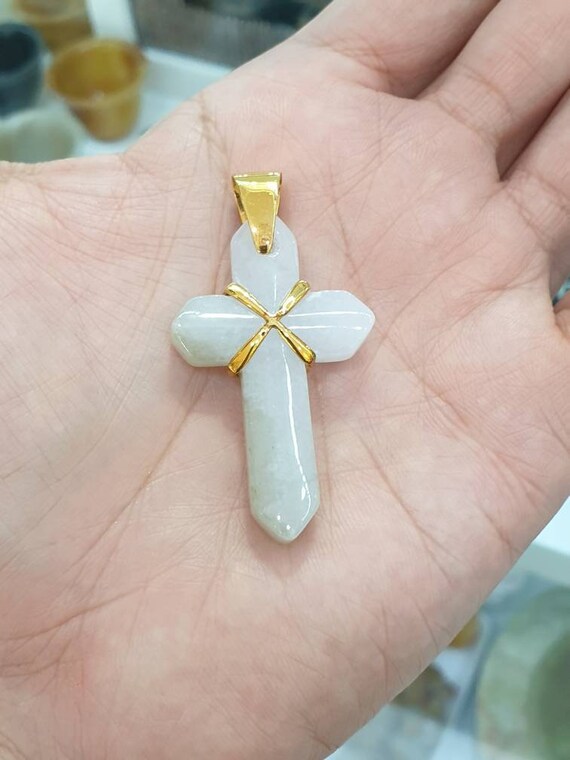 Jade Cross Pendant in 14K Gold Etsy