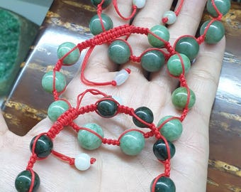Pulsera de la fortuna Lucky 9 con cuentas vintage / Joyería de jade hecha a mano / Tipo A - Jadeíta natural de Myanmar