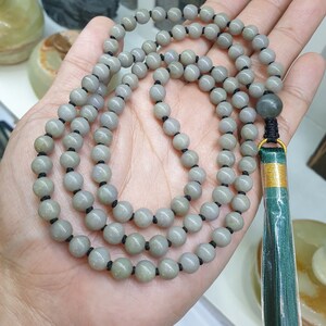 Gray Jade Japa Mala: 108 Buddhist Prayer Beads Necklace