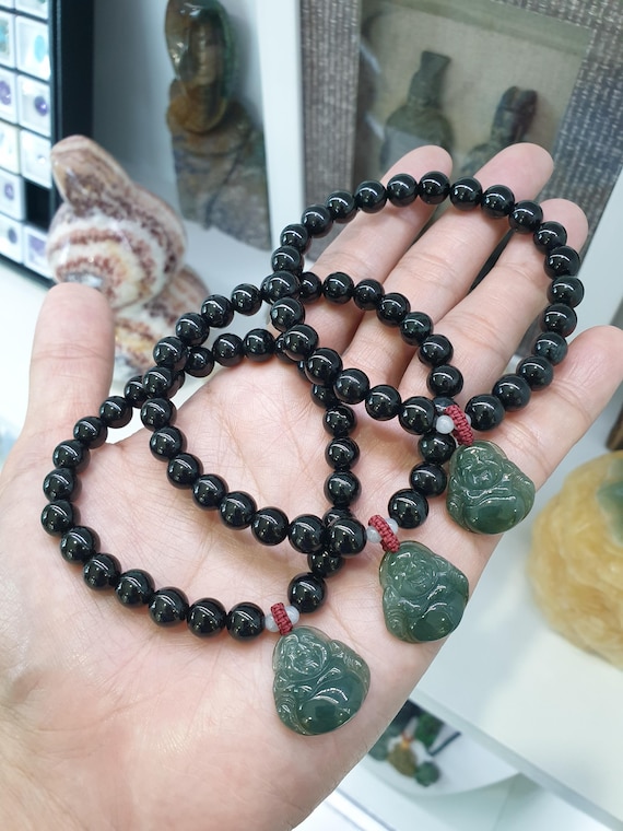 Black Jade Abundance Bracelet 17cm Happy Buddha Charm Type A