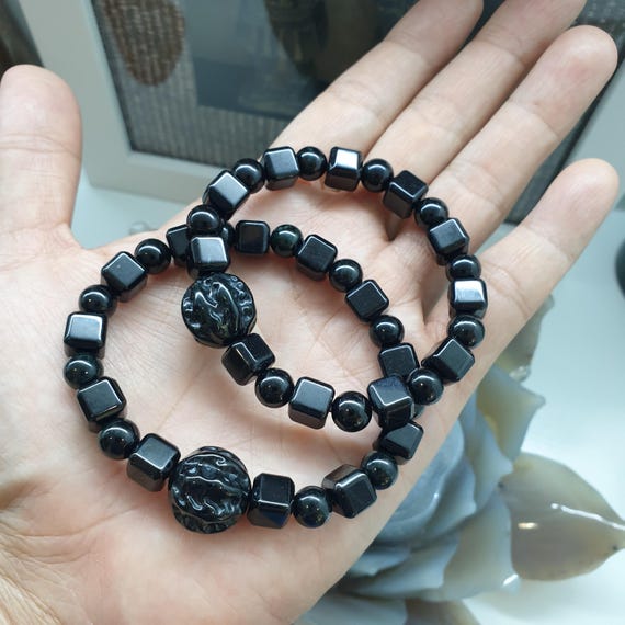 Avant Garde Black Jade Bracelet 17cm Bodhi Bead Charm Authentic