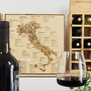 5th anniversary gift winelover, Italy wine region map, wood wall decor for home bar, housewarming gift inspirational art, Italy travel gifts
