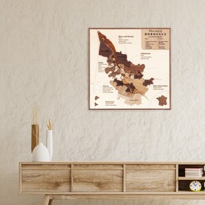 France Bordeaux wine region map, wine gifts idea, wall wood french country decor, map art, rustic decor for bar or cellar