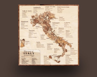 Carte des régions viticoles d'Italie, décoration d'appartement, décoration murale esthétique de salon, décoration murale d'art en bois, accessoires de bar pour bar à domicile, cadeau pour les amateurs de vin