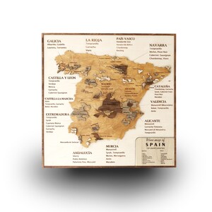 Bar decor Spain wine regions map, aesthetic wine room decor, bar cart decor, Christmas wine lovers gift 3d wood wall art handmade home decor