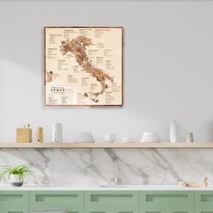 Kitchen wall decor wood art, Italy wine regions map oak maps art, unique wine lovers gifts, home bar decor modern italian kitchen wall decor