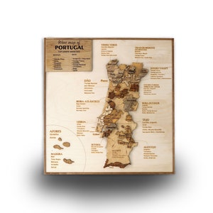 Cadeaux de vin pour les amateurs de vin, carte des vins du Portugal, décor mural en bois pour bar à la maison, art de la carte en bois 3D, cadeau original de Noël