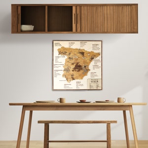 Décoration de cuisine d’art mural en bois Carte des vins d’Espagne, décor rustique, cuisine de ferme sur le thème du vin, décoration de bar à la maison, accessoires uniques de cave à vin