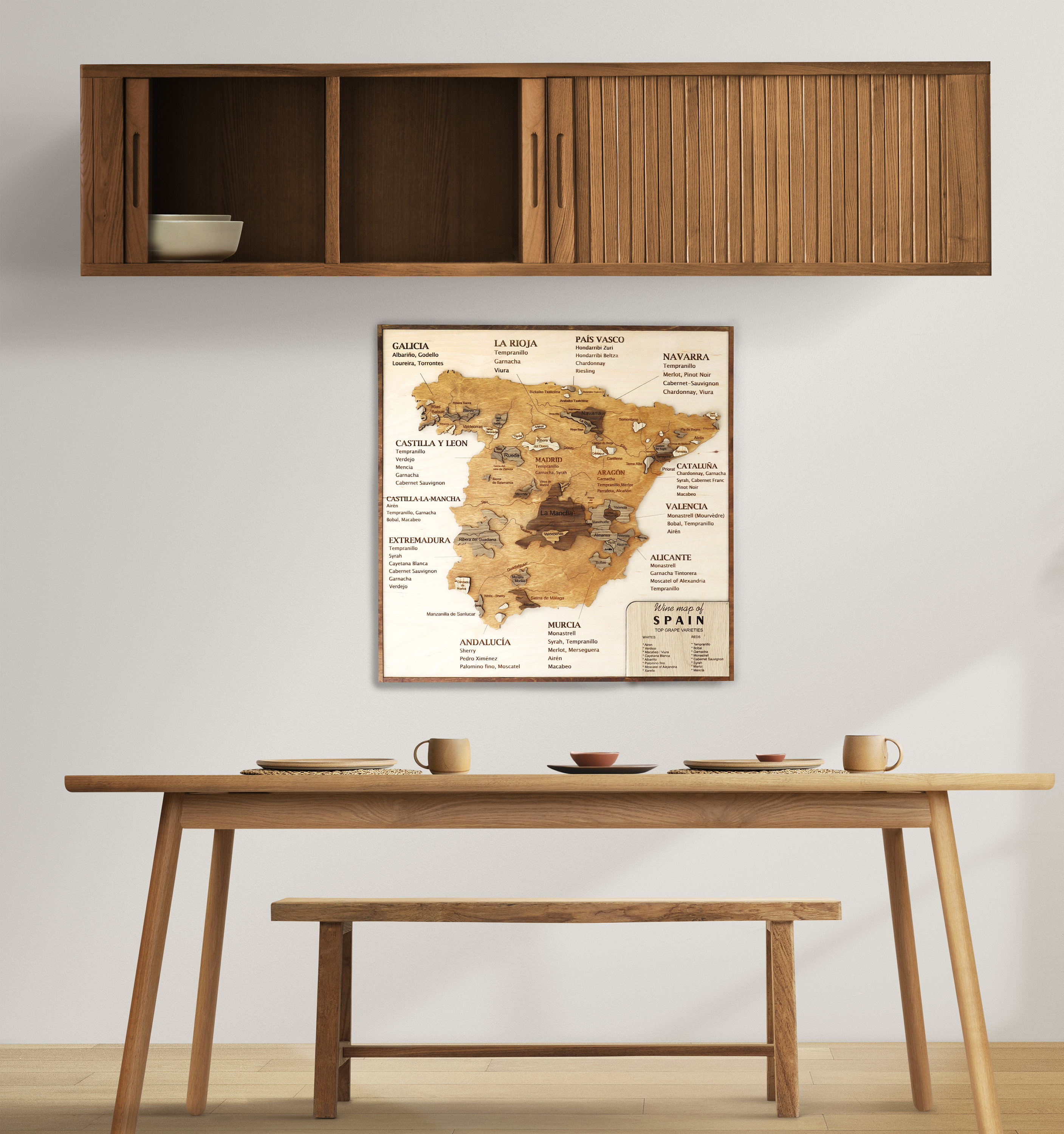 Wood Wall Art Kitchen Decor Spain Wine Map, Rustic Decor, Farmhouse ...