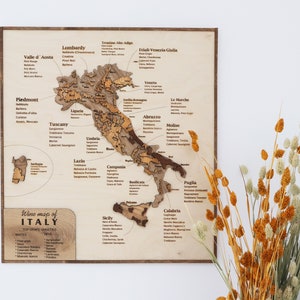 Cadeau du 8e anniversaire pour elle, cadeau d'anniversaire pour femme, décor de bar à la maison de carte en bois de vin d'Italie, art mural de chambre esthétique