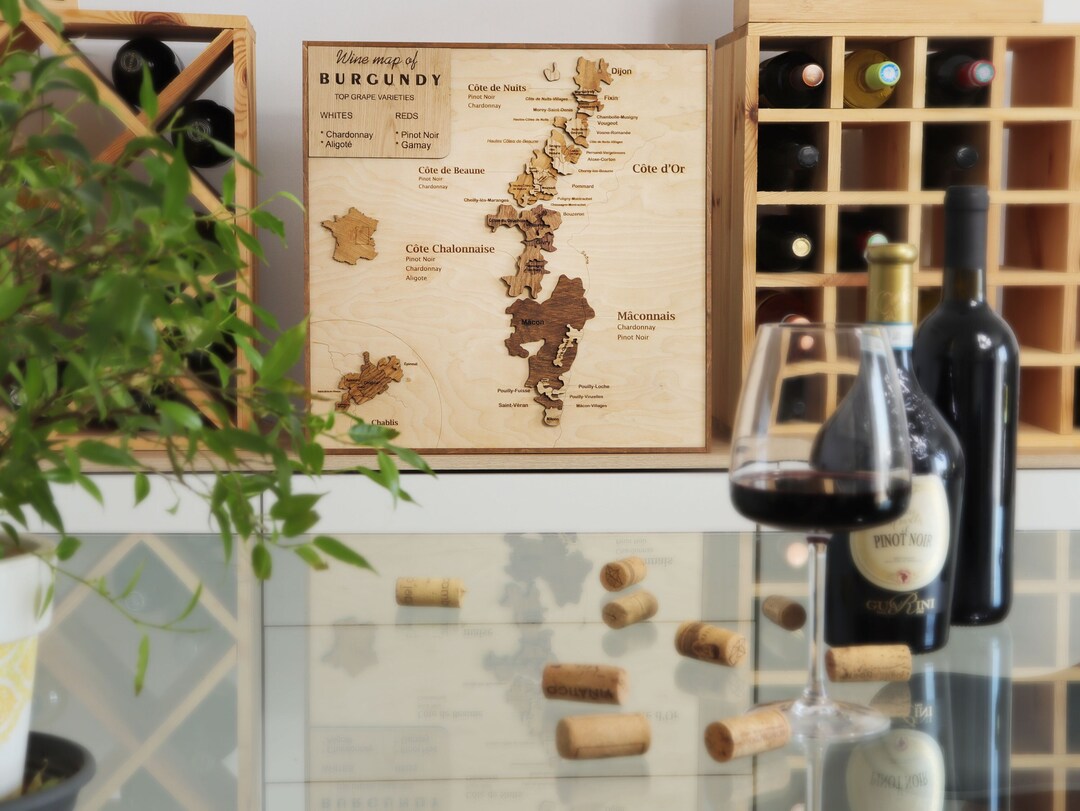 French Farmhouse Wall Decor, Burgundy 3D Map Wine Lovers Gift, France