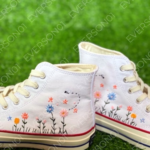 Custom Converse Embroidered Shoes Converse Chuck Taylor 1970s Custom Embroidered Sunflower Converse Shoes for Her Wedding Gift