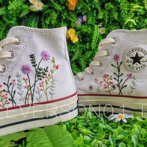 Customized Converse Embroidered Shoes Converse Chuck Taylor 1970s Customized Embroidered Flowers Converse Shoes for Her Wedding Gift