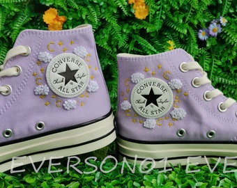 Custom Converse Embroidered Shoes Converse Chuck Taylor 1970s Custom Embroidered Moon Star Converse Shoes for Her Wedding Gift