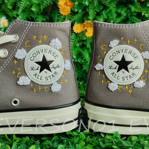 Custom Converse Embroidered Shoes Converse Chuck Taylor 1970s Custom Embroidered clouds and starsConverse Shoes for Her Wedding Gift