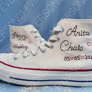 Customized Converse Embroidered Shoes Converse Chuck Taylor 1970s Customized Embroidered Name Converse Shoes for Her Wedding Gift