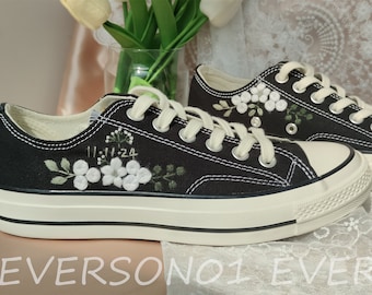 Custom Embroidered Converse Chuck Taylor 1970s: Floral Wedding Shoes