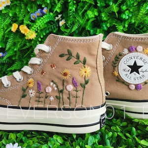 Custom Converse Embroidered Shoes Converse Chuck Taylor 1970s Custom Embroidered Sunflower Converse Shoes for Her Wedding Gift