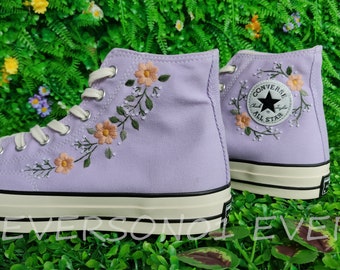 Tênis Converse Chuck Taylor Flora bordados personalizados da década de 1970 para presente de casamento