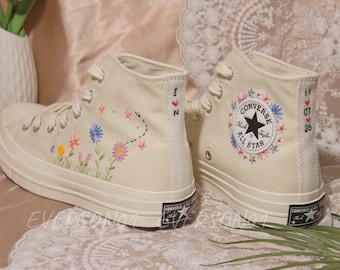 Custom Converse Embroidered Shoes Converse Chuck Taylor 1970s Custom Embroidered Sunflower Converse Shoes for Her Wedding Gift