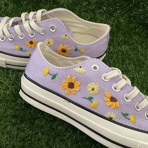 Custom Converse Embroidered Shoes Converse Chuck Taylor 1970s Custom Embroidered Floral Converse Shoes for Her Wedding Gift