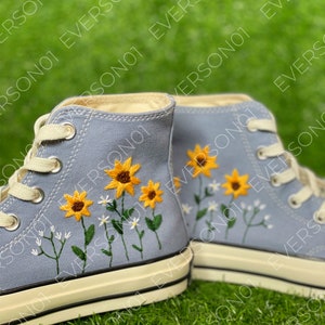 Custom Converse Embroidered Shoes Converse Chuck Taylor 1970s Custom Embroidered Sunflower Converse Shoes for Her Wedding Gift