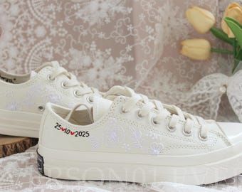 Embroidered Floral Converse Chuck Taylor 1970s: Custom Wedding Shoes