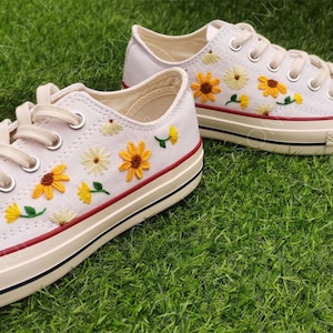 Custom Converse Embroidered Shoes Converse Chuck Taylor 1970s Custom Embroidered Floral Converse Shoes for Her Wedding Gift