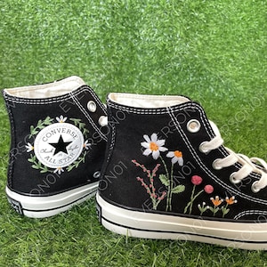 Custom Converse Embroidered Shoes Converse Chuck Taylor 1970s Custom Embroidered White flowers  Converse Shoes for Her Wedding Gift