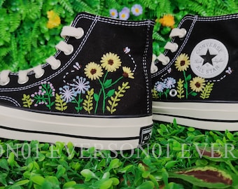 Low price Custom Converse Embroidered Shoes Converse Chuck Taylor 1970s Embroidered Bee&Daisy  Converse Shoes Best Gift for Her