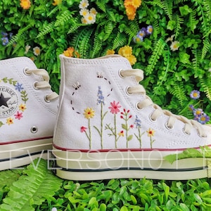 Customized Converse Embroidered Shoes Converse Chuck Taylor 1970s Customized Embroidered Flowers Converse Shoes for Her Wedding Gift