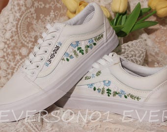Vans bordados personalizados: tênis florais para casamento, presente de noiva