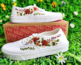 Custom Vans Embroidered Shoes Vans Bridal Sneakers Embroidered Wedding Shoes Wedding Gifts For Her