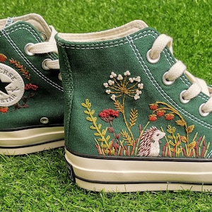 Custom Converse Embroidered Shoes Converse Chuck Taylor 1970s Custom Embroidered Dandelion Hedgehog Converse Shoes for Her Wedding Gift
