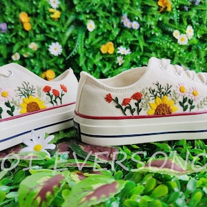 Custom Converse Embroidered Shoes Converse Chuck Taylor 1970s Custom Embroidered Floral Converse Shoes for Her Wedding Gift